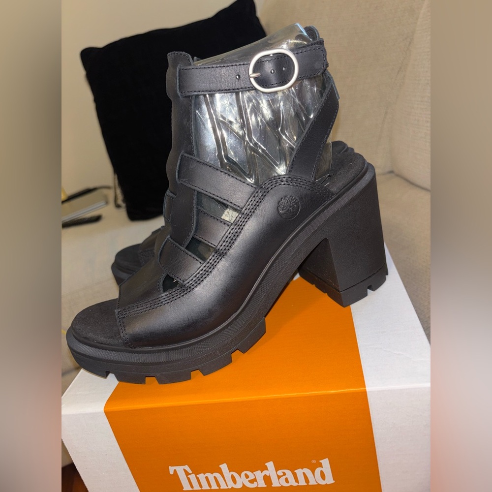 Timberland Black Chunky Heel Sandals